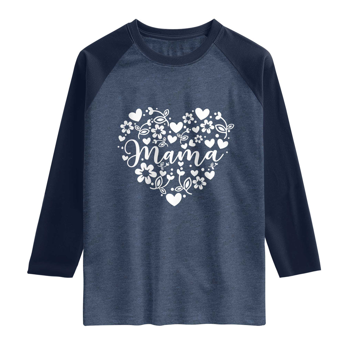 Floral Mama Heart Graphic Raglan Shirt Mothers Day Flower Gift