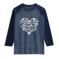 Floral Mama Heart Graphic Raglan Shirt Mothers Day Flower Gift