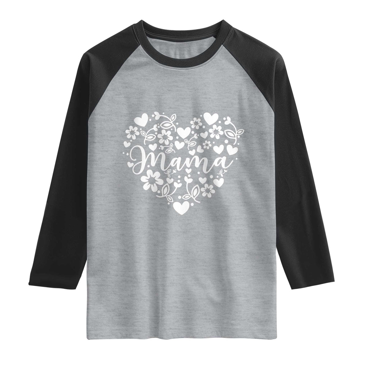 Floral Mama Heart Graphic Raglan Shirt Mothers Day Flower Gift