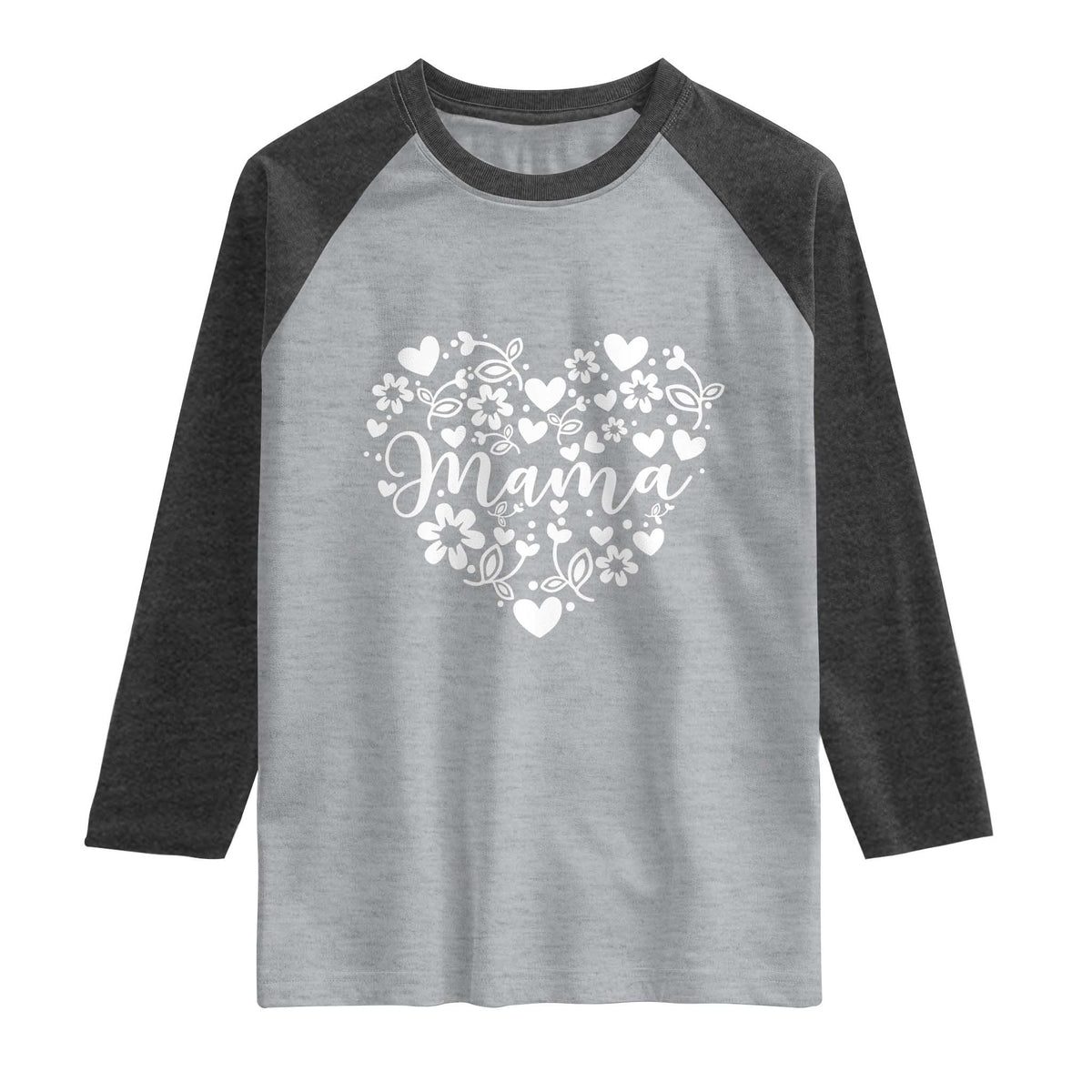 Floral Mama Heart Graphic Raglan Shirt Mothers Day Flower Gift