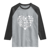 Floral Mama Heart Graphic Raglan Shirt Mothers Day Flower Gift