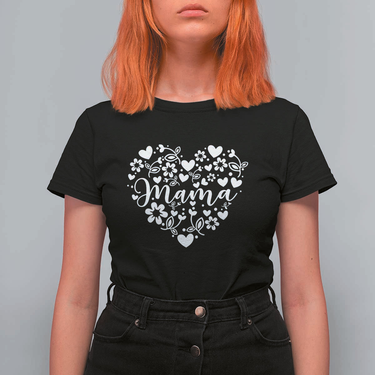 Floral Mama Heart Graphic T Shirt For Women Mothers Day Flower Gift