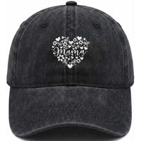 Floral Mama Heart Graphic Washed Cotton Baseball Cap Mothers Day Flower Gift