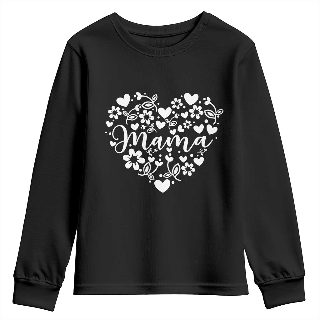 Floral Mama Heart Graphic Youth Sweatshirt Mothers Day Flower Gift