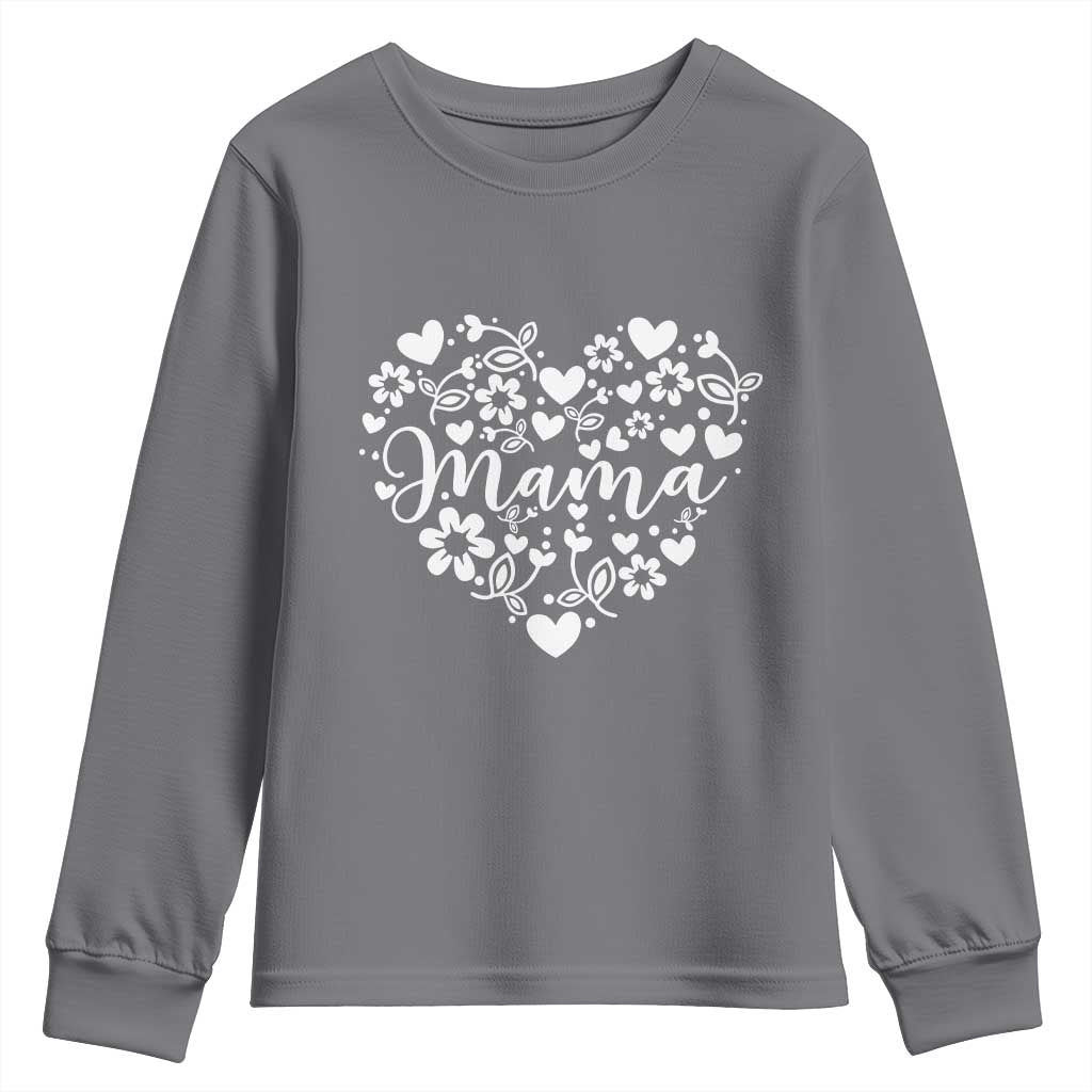 Floral Mama Heart Graphic Youth Sweatshirt Mothers Day Flower Gift