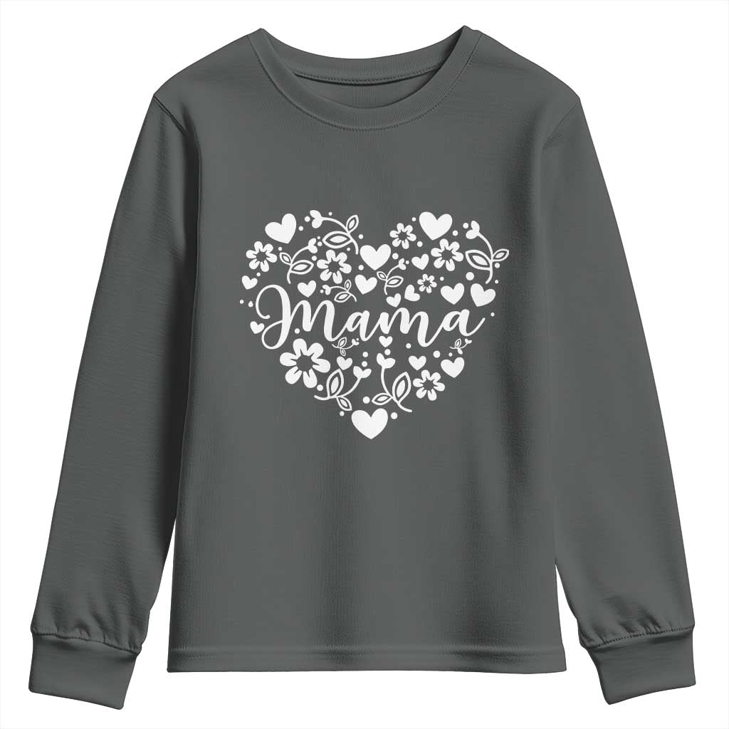 Floral Mama Heart Graphic Youth Sweatshirt Mothers Day Flower Gift