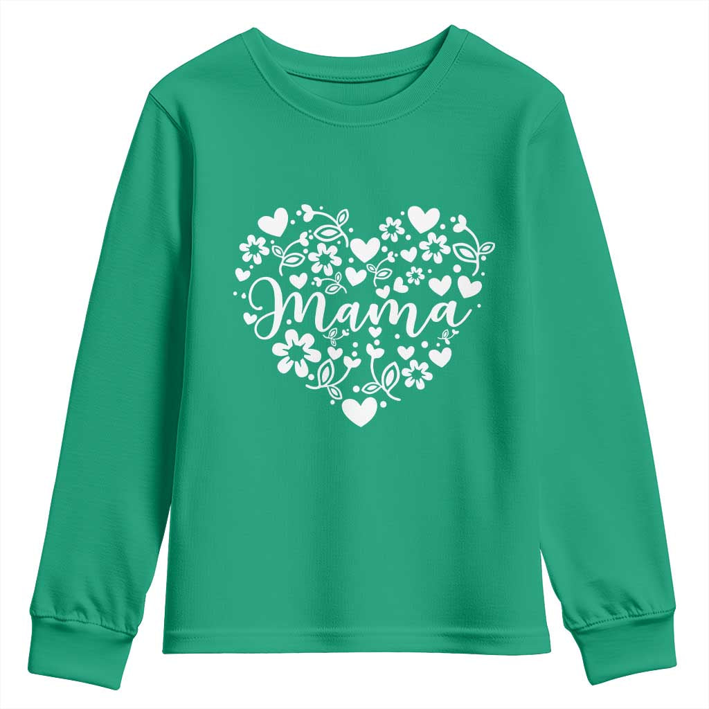 Floral Mama Heart Graphic Youth Sweatshirt Mothers Day Flower Gift