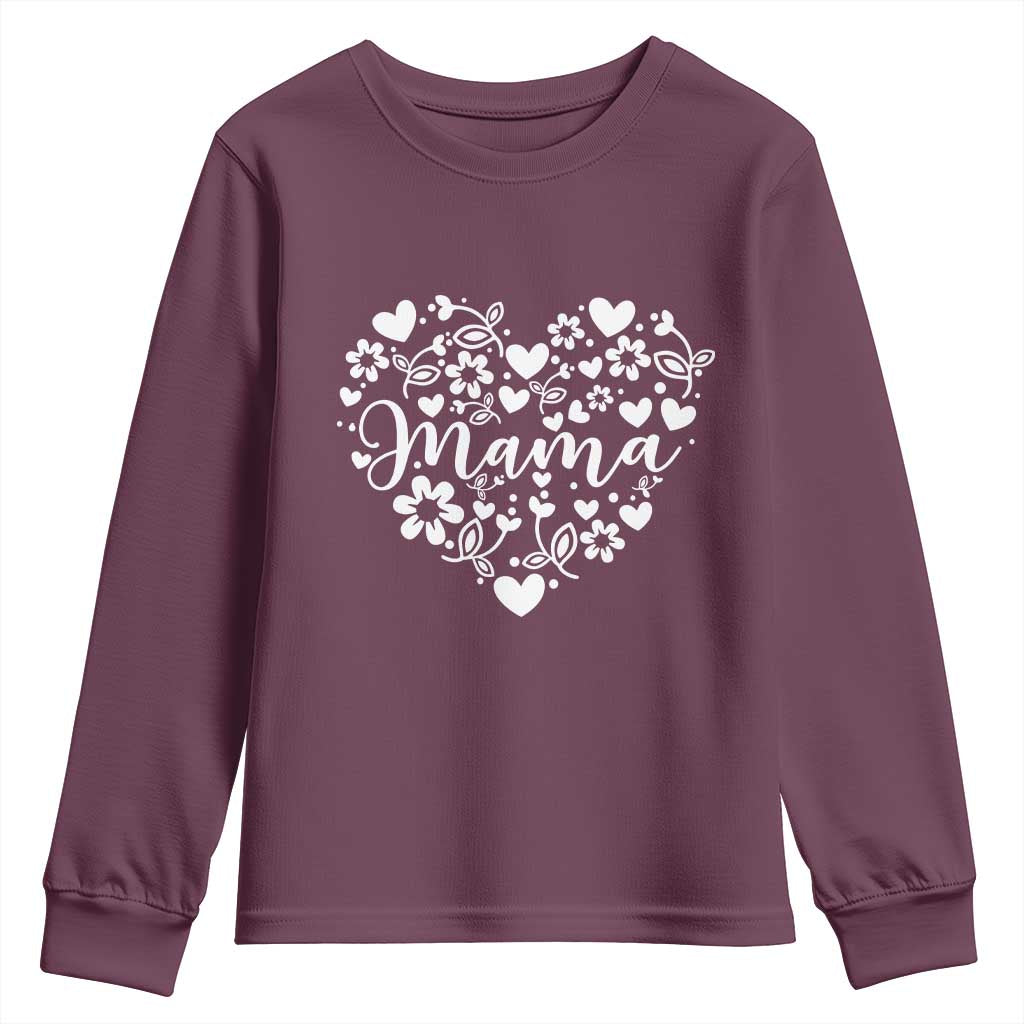 Floral Mama Heart Graphic Youth Sweatshirt Mothers Day Flower Gift