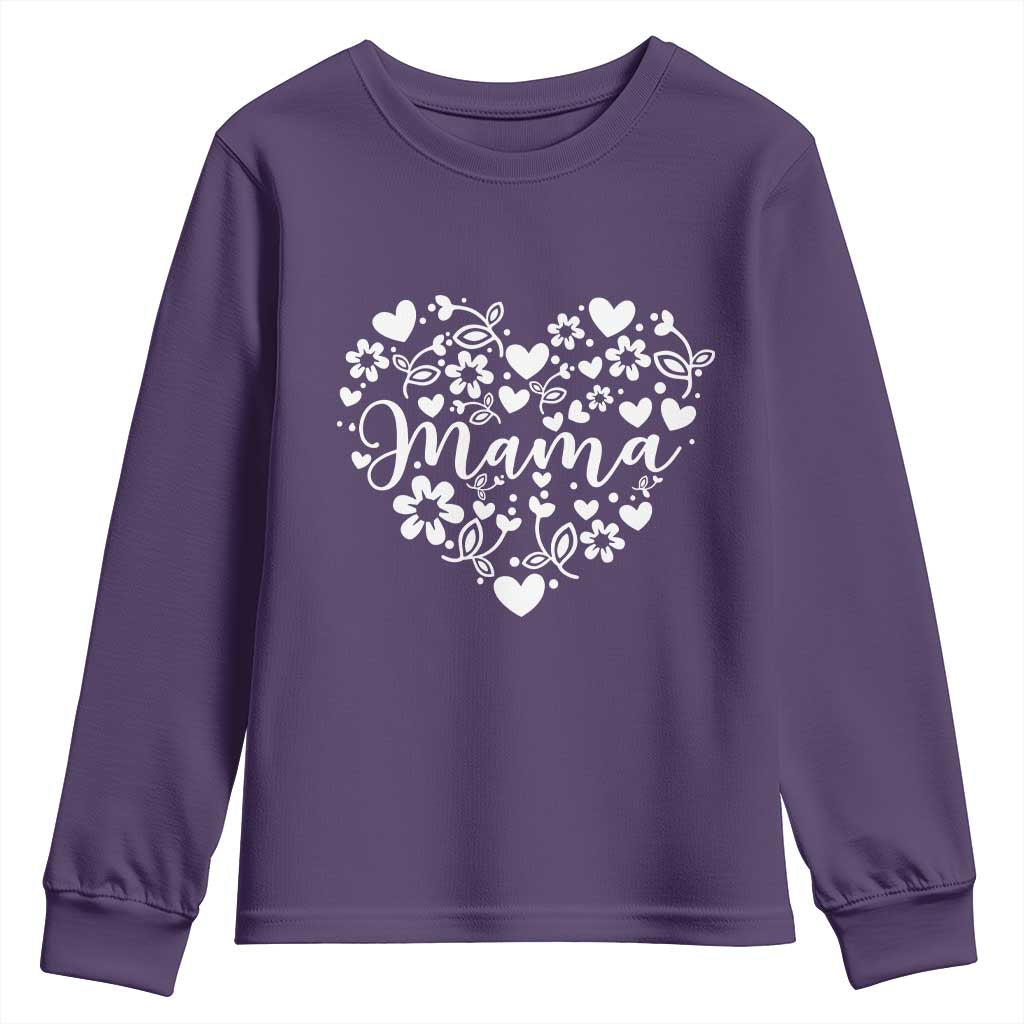 Floral Mama Heart Graphic Youth Sweatshirt Mothers Day Flower Gift