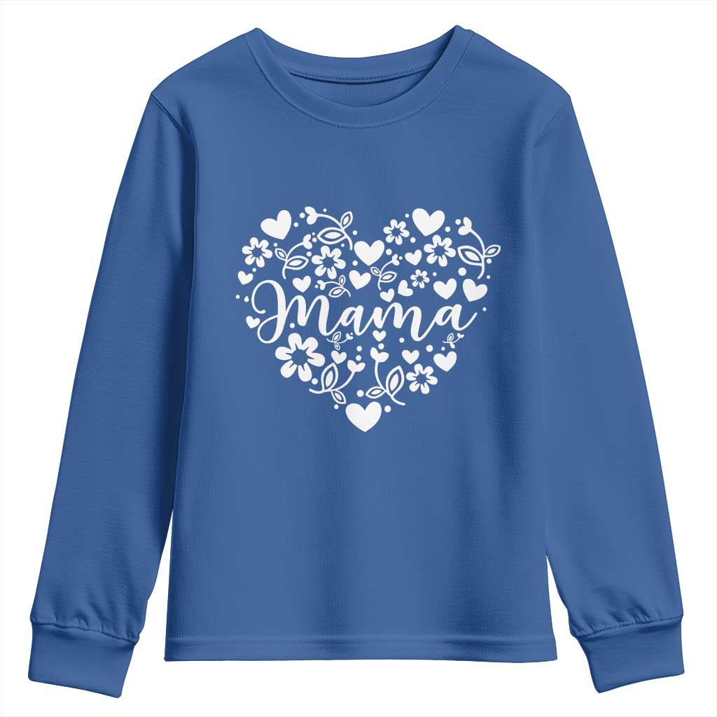 Floral Mama Heart Graphic Youth Sweatshirt Mothers Day Flower Gift