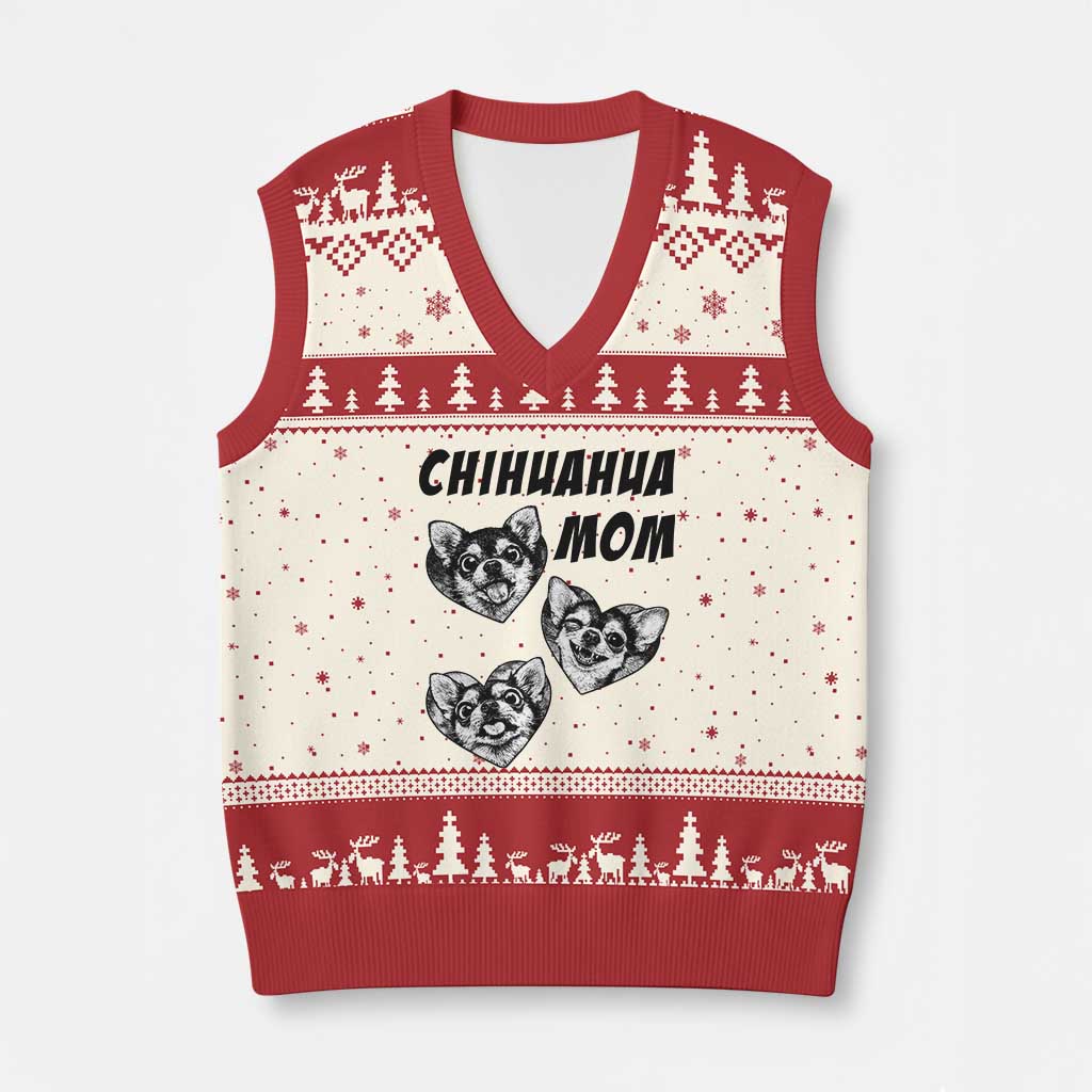 Proud Chihuahua Mom V-Neck Knit Sweater Vest Ankle Biter Dog Lover