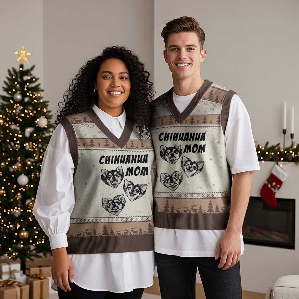 Proud Chihuahua Mom V-Neck Knit Sweater Vest Ankle Biter Dog Lover