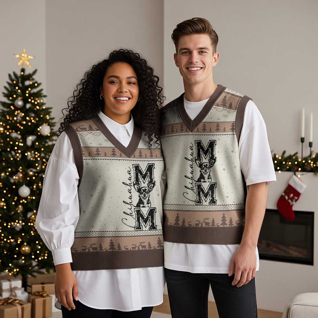Chihuahua Mom Gift V-Neck Knit Sweater Vest Mothers Day Dog Lover