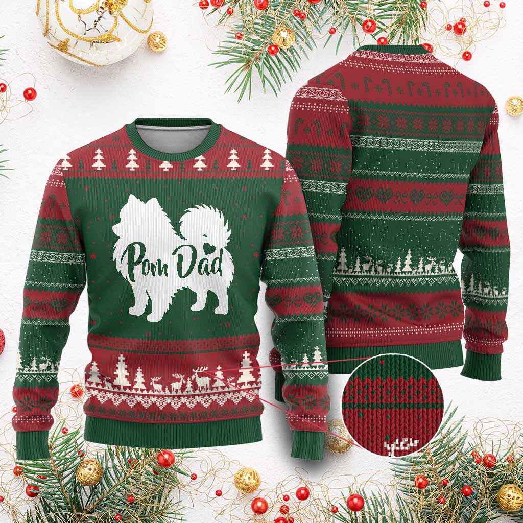 Proud Pomeranian Dad Ugly Christmas Sweater Small Breed Dog Owner Gift