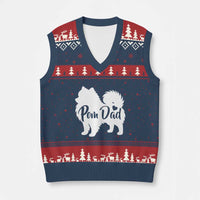 Proud Pomeranian Dad V-Neck Knit Sweater Vest Small Breed Dog Owner Gift