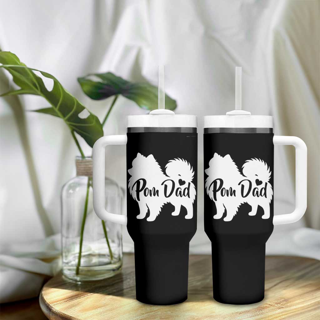 Proud Pomeranian Dad Tumbler With Handle Small Breed Dog Owner Gift