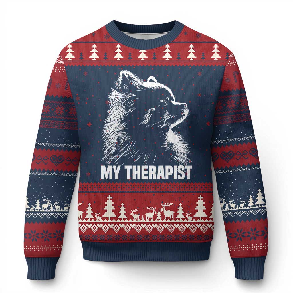 My Therapist Is A Pomeranian Ugly Christmas Sweater Dog Lover Gift Idea