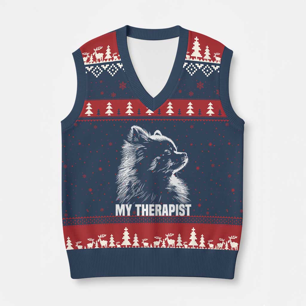My Therapist Is A Pomeranian V-Neck Knit Sweater Vest Dog Lover Gift Idea