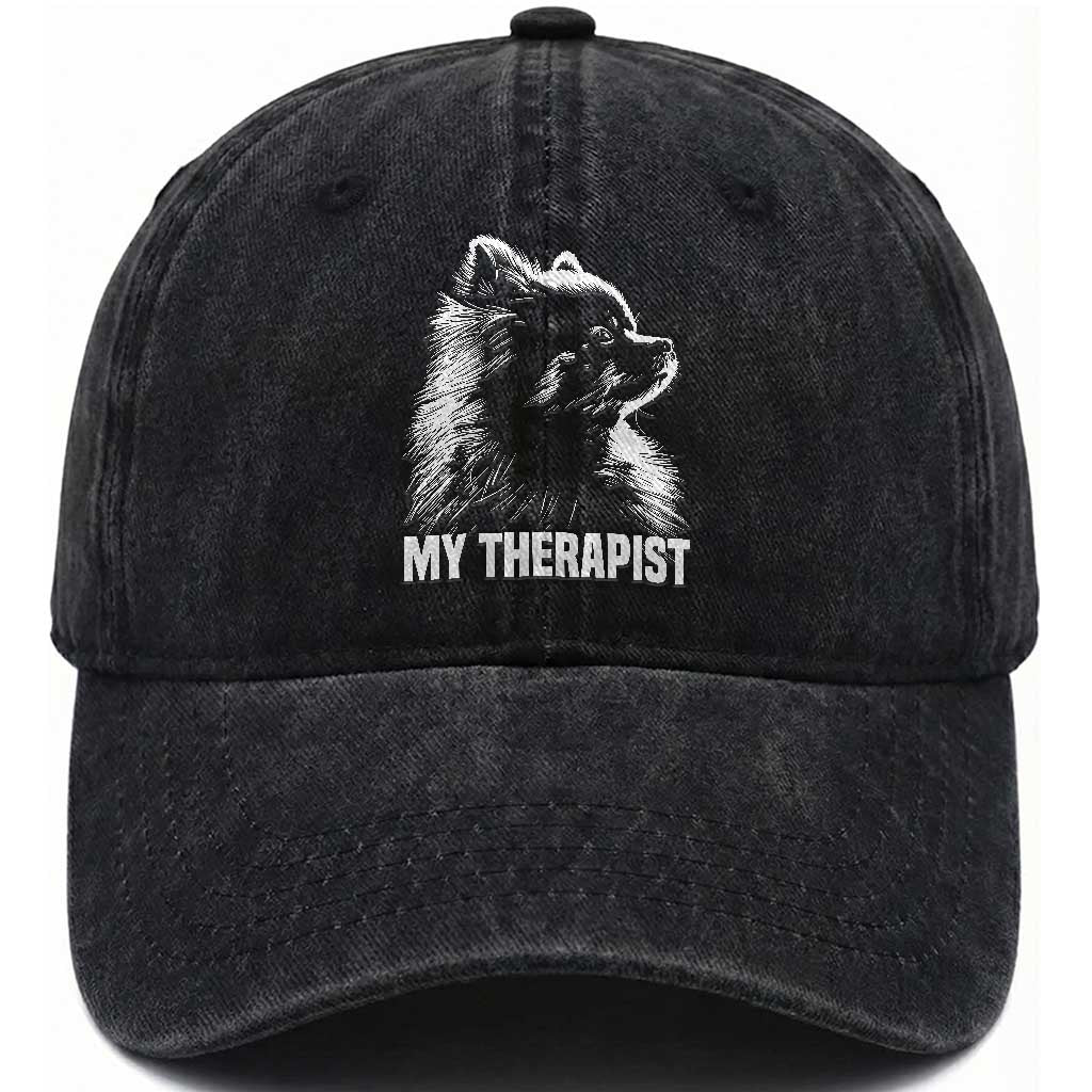 My Therapist Is A Pomeranian Washed Cotton Baseball Cap Dog Lover Gift Idea