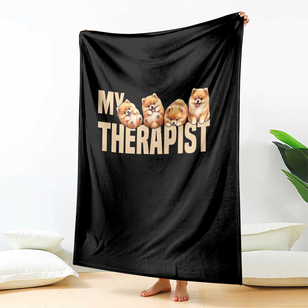 My Therapist Is My Dog Throw Blanket Cute Pomeranian Lover Meme