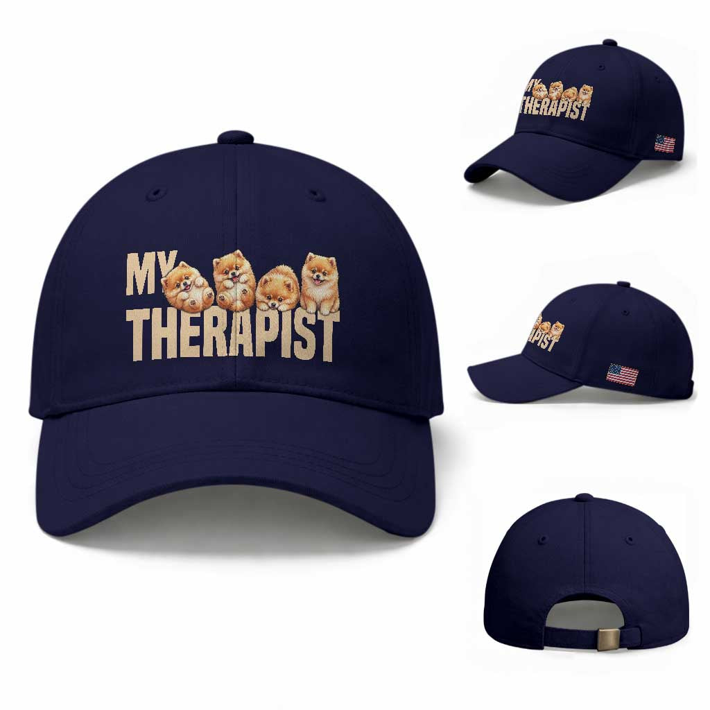 My Therapist Is My Dog Baseball Cap Cute Pomeranian Lover Meme