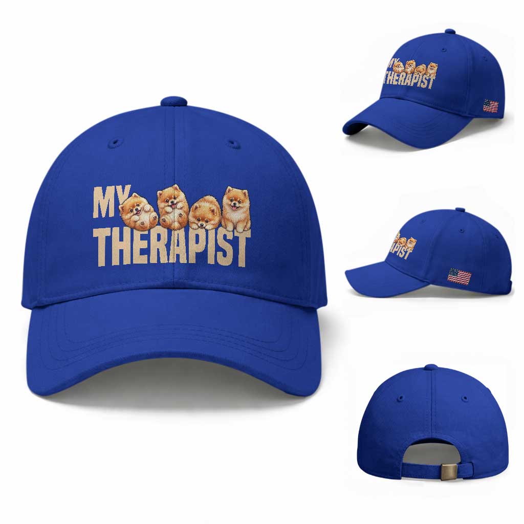 My Therapist Is My Dog Baseball Cap Cute Pomeranian Lover Meme