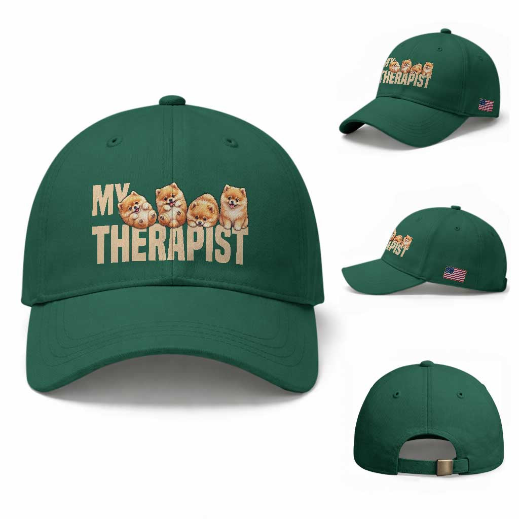 My Therapist Is My Dog Baseball Cap Cute Pomeranian Lover Meme