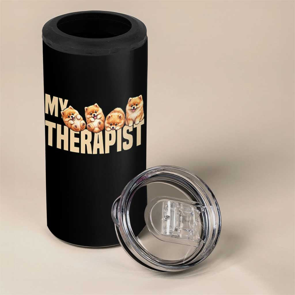 My Therapist Is My Dog 4 in 1 Can Cooler Tumbler Cute Pomeranian Lover Meme