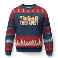 My Therapist Is My Dog Ugly Christmas Sweater Cute Pomeranian Lover Meme