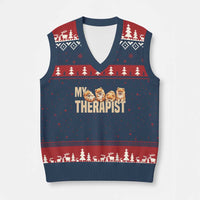 My Therapist Is My Dog V-Neck Knit Sweater Vest Cute Pomeranian Lover Meme