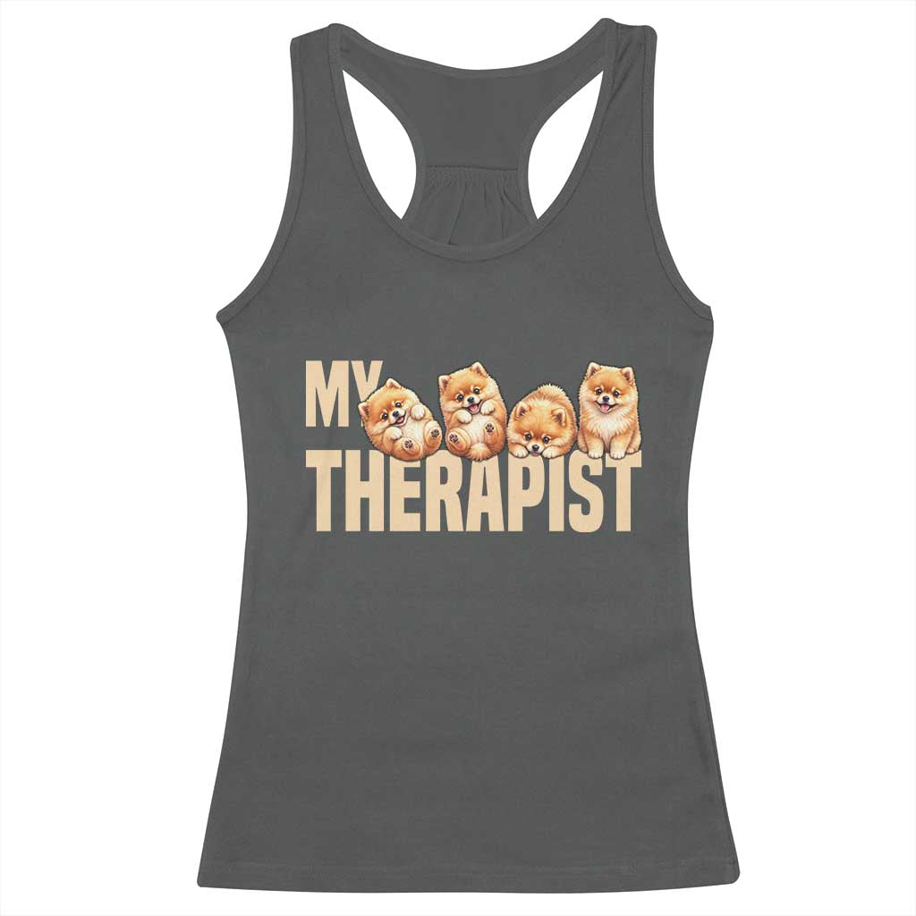 My Therapist Is My Dog Racerback Tank Top Cute Pomeranian Lover Meme