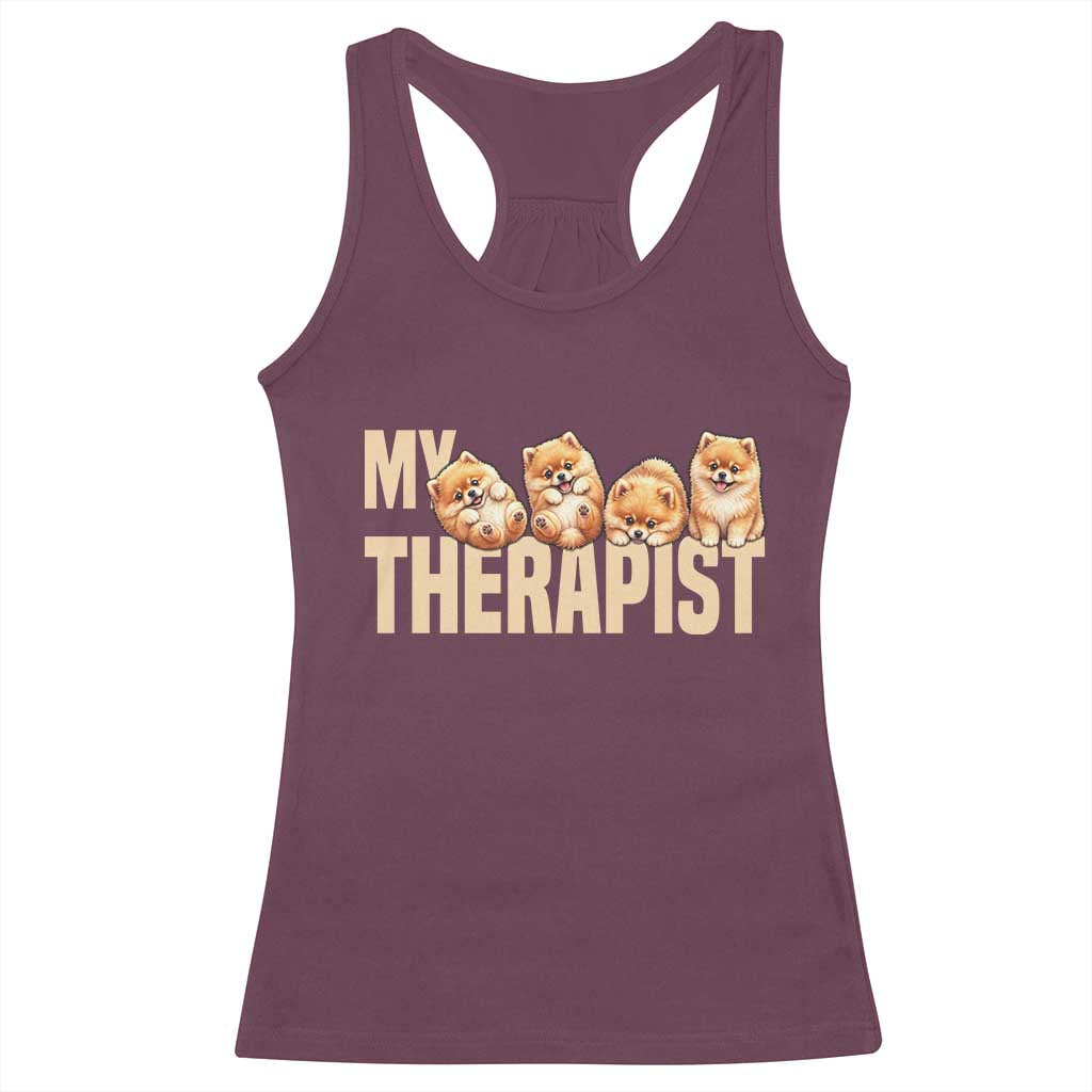 My Therapist Is My Dog Racerback Tank Top Cute Pomeranian Lover Meme