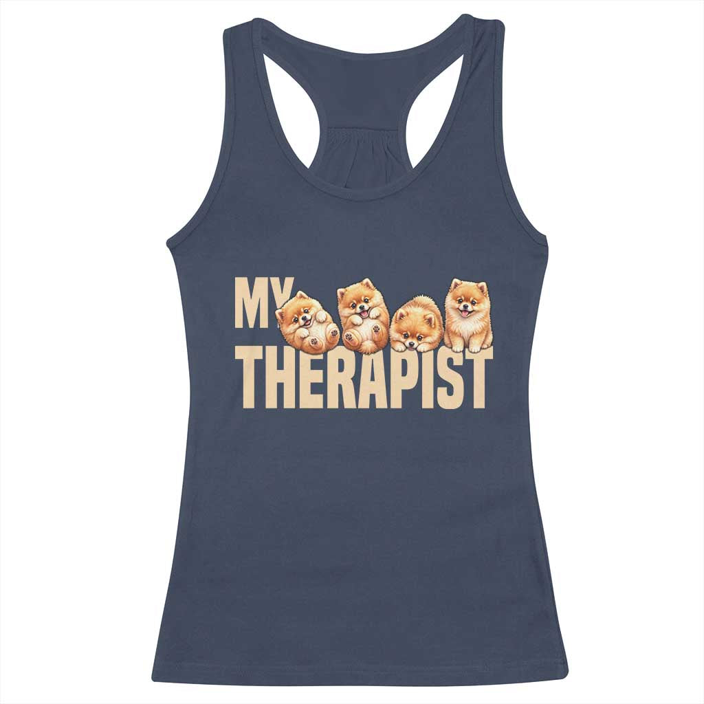 My Therapist Is My Dog Racerback Tank Top Cute Pomeranian Lover Meme