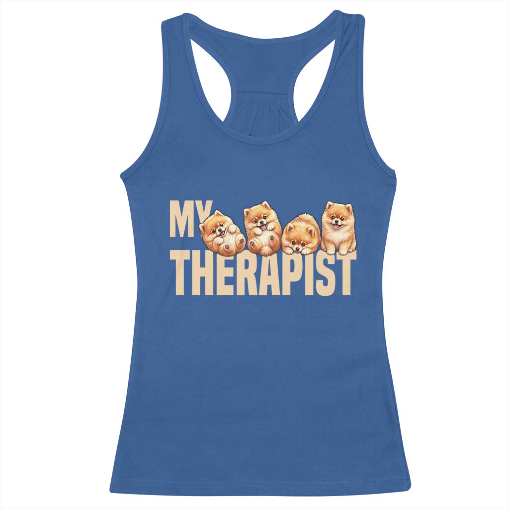 My Therapist Is My Dog Racerback Tank Top Cute Pomeranian Lover Meme
