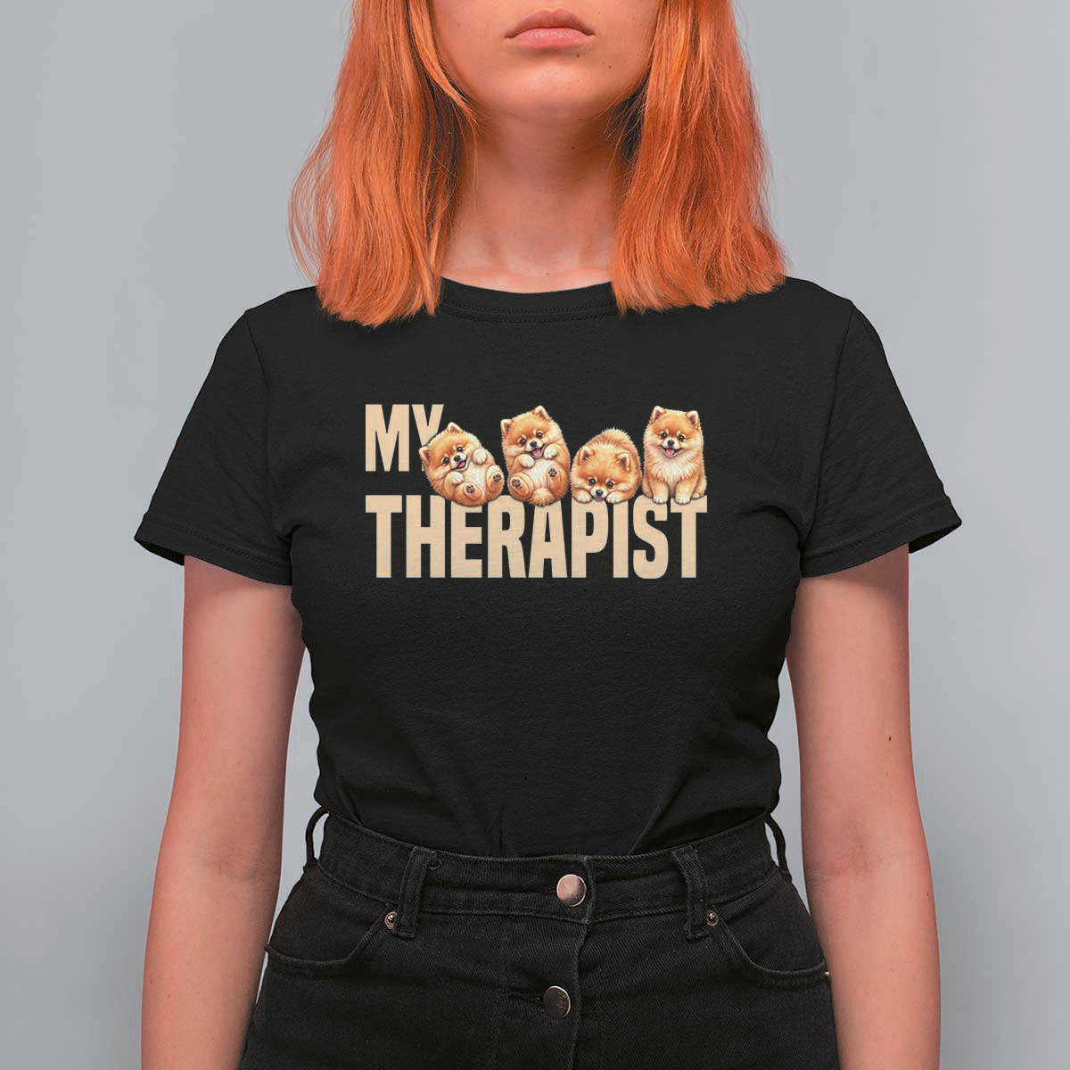 My Therapist Is My Dog T Shirt For Women Cute Pomeranian Lover Meme