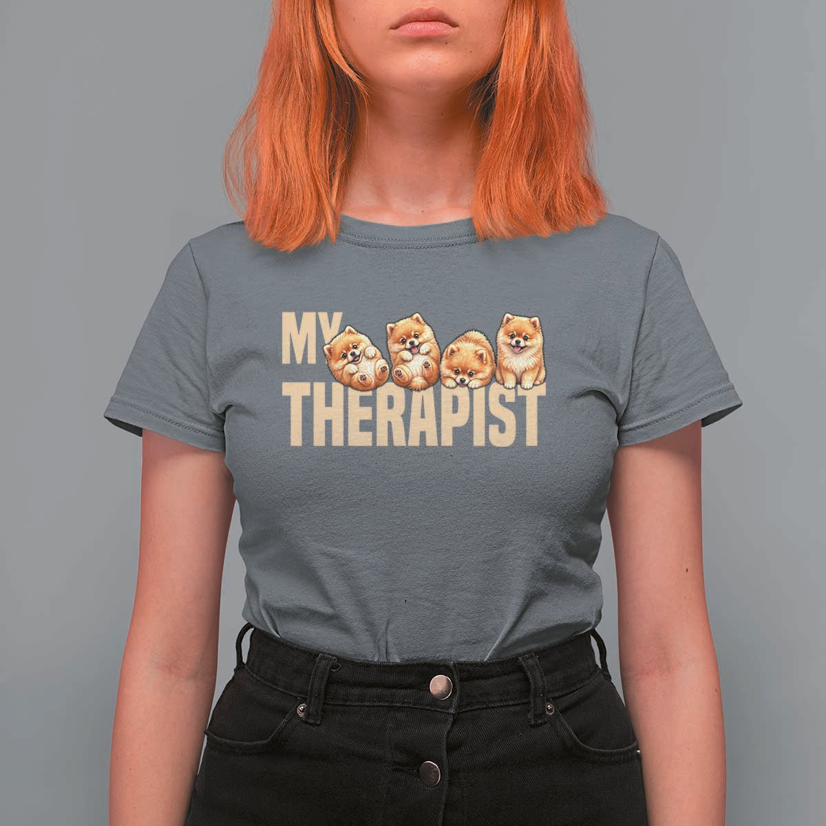 My Therapist Is My Dog T Shirt For Women Cute Pomeranian Lover Meme