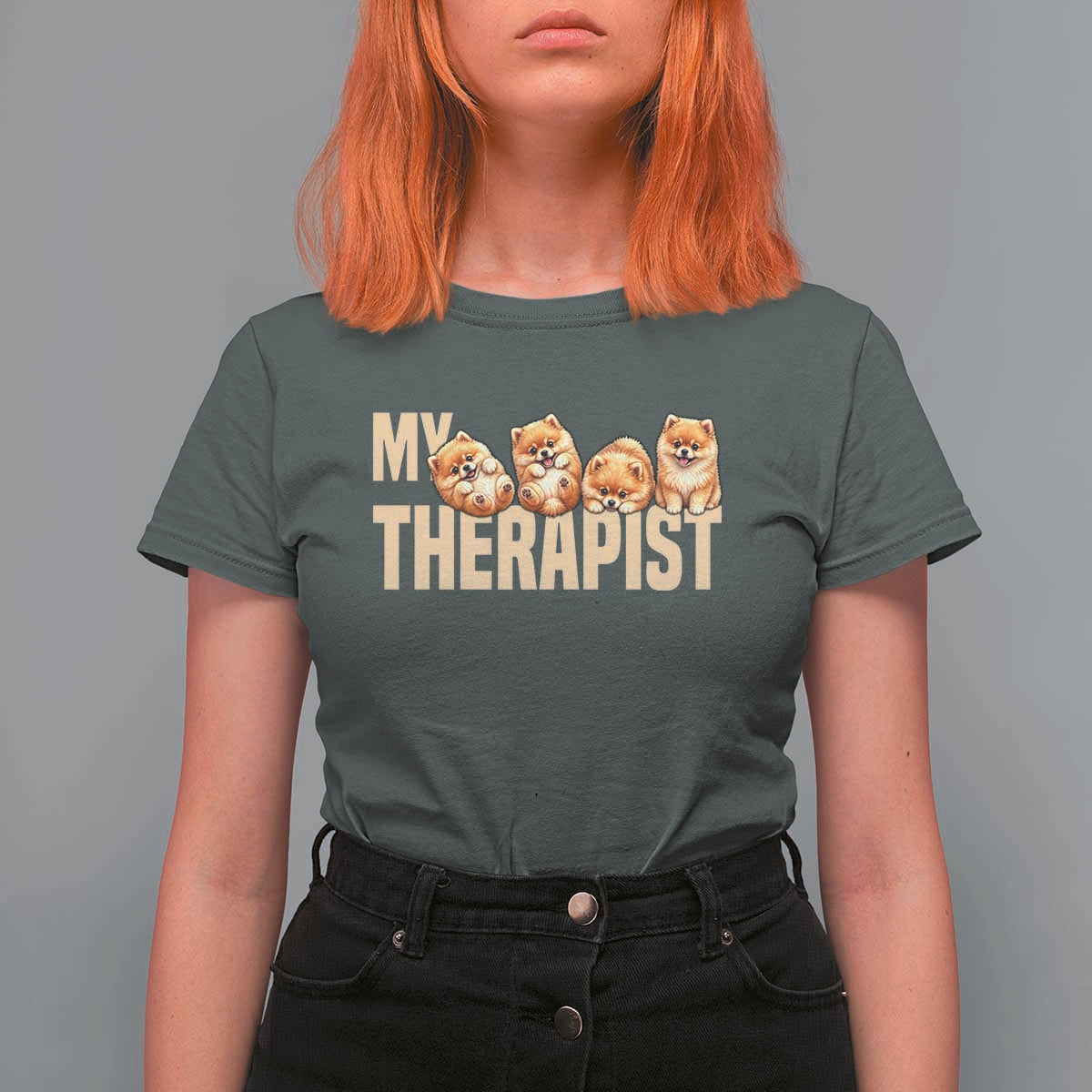 My Therapist Is My Dog T Shirt For Women Cute Pomeranian Lover Meme
