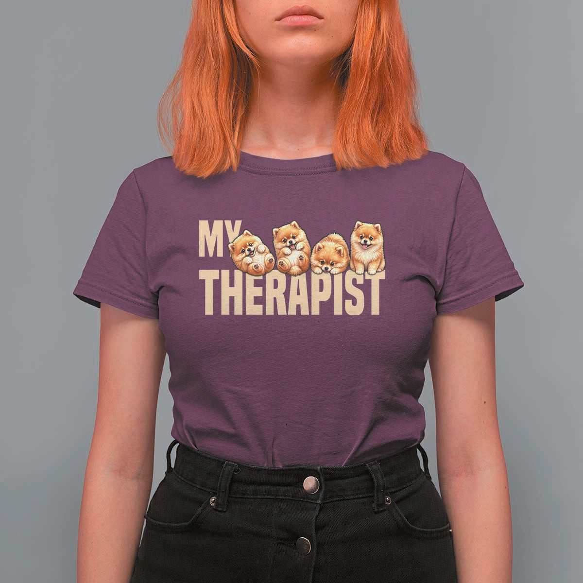 My Therapist Is My Dog T Shirt For Women Cute Pomeranian Lover Meme