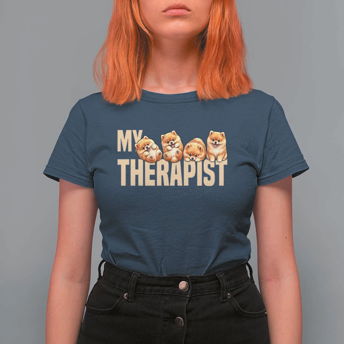 My Therapist Is My Dog T Shirt For Women Cute Pomeranian Lover Meme