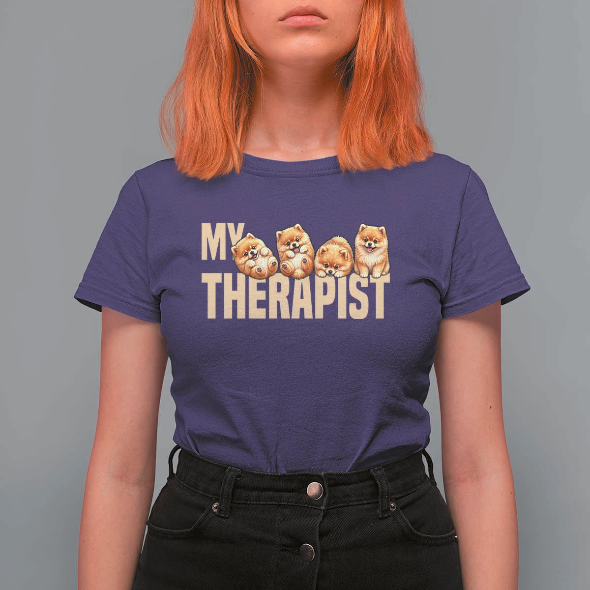 My Therapist Is My Dog T Shirt For Women Cute Pomeranian Lover Meme