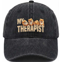 My Therapist Is My Dog Washed Cotton Baseball Cap Cute Pomeranian Lover Meme