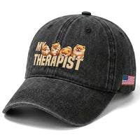 My Therapist Is My Dog Washed Cotton Baseball Cap Cute Pomeranian Lover Meme