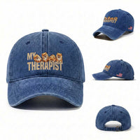 My Therapist Is My Dog Washed Cotton Baseball Cap Cute Pomeranian Lover Meme