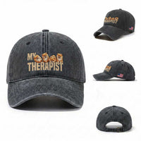 My Therapist Is My Dog Washed Cotton Baseball Cap Cute Pomeranian Lover Meme
