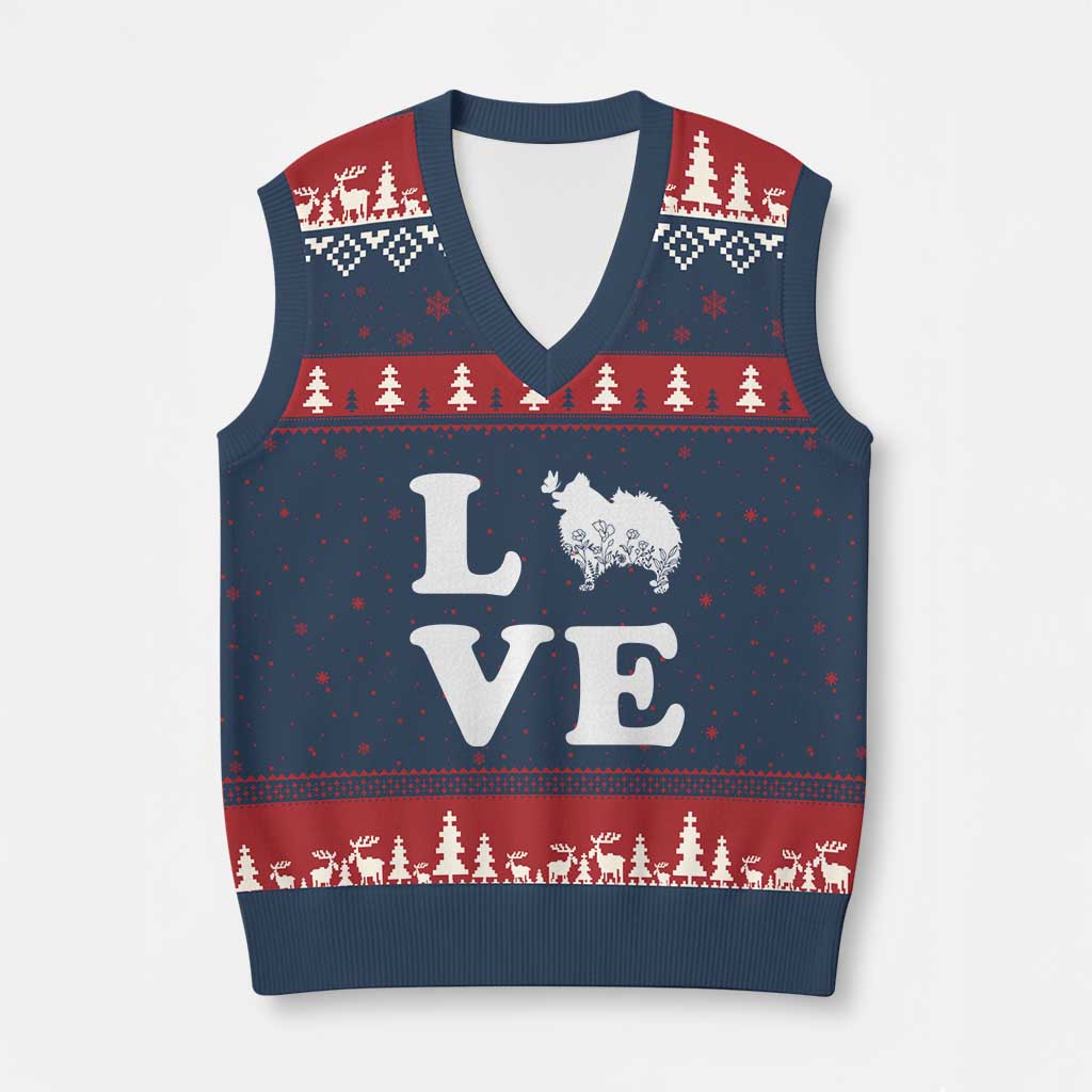 Love Pomeranian V-Neck Knit Sweater Vest Cute Pom Dog Lover Gift