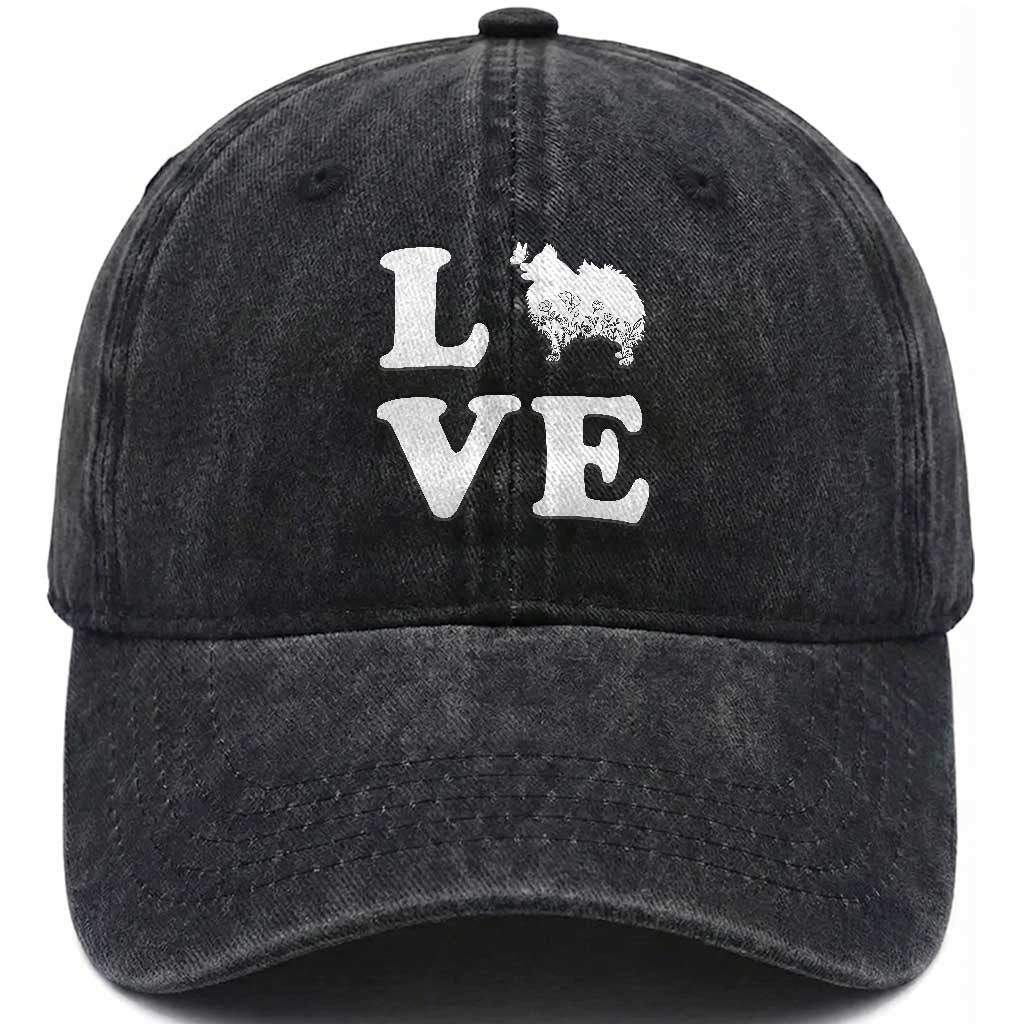 Love Pomeranian Washed Cotton Baseball Cap Cute Pom Dog Lover Gift