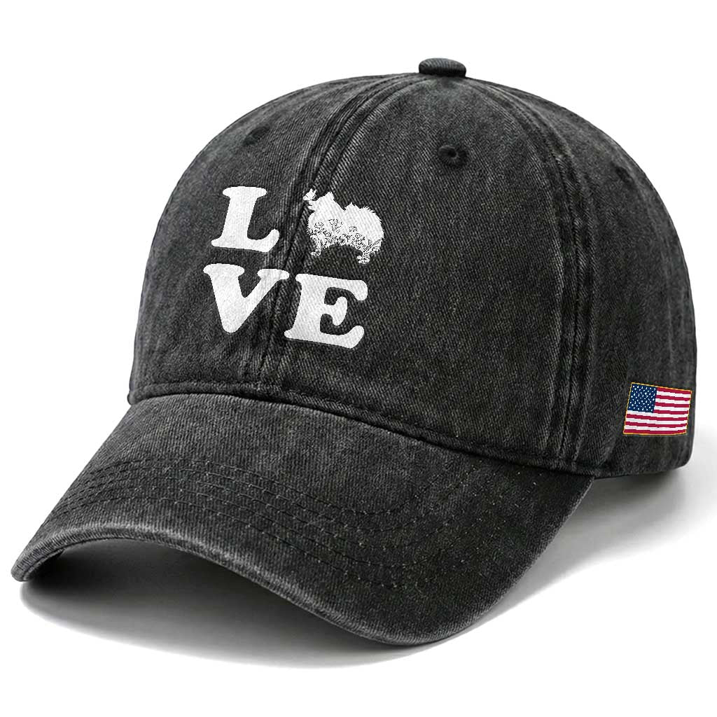 Love Pomeranian Washed Cotton Baseball Cap Cute Pom Dog Lover Gift