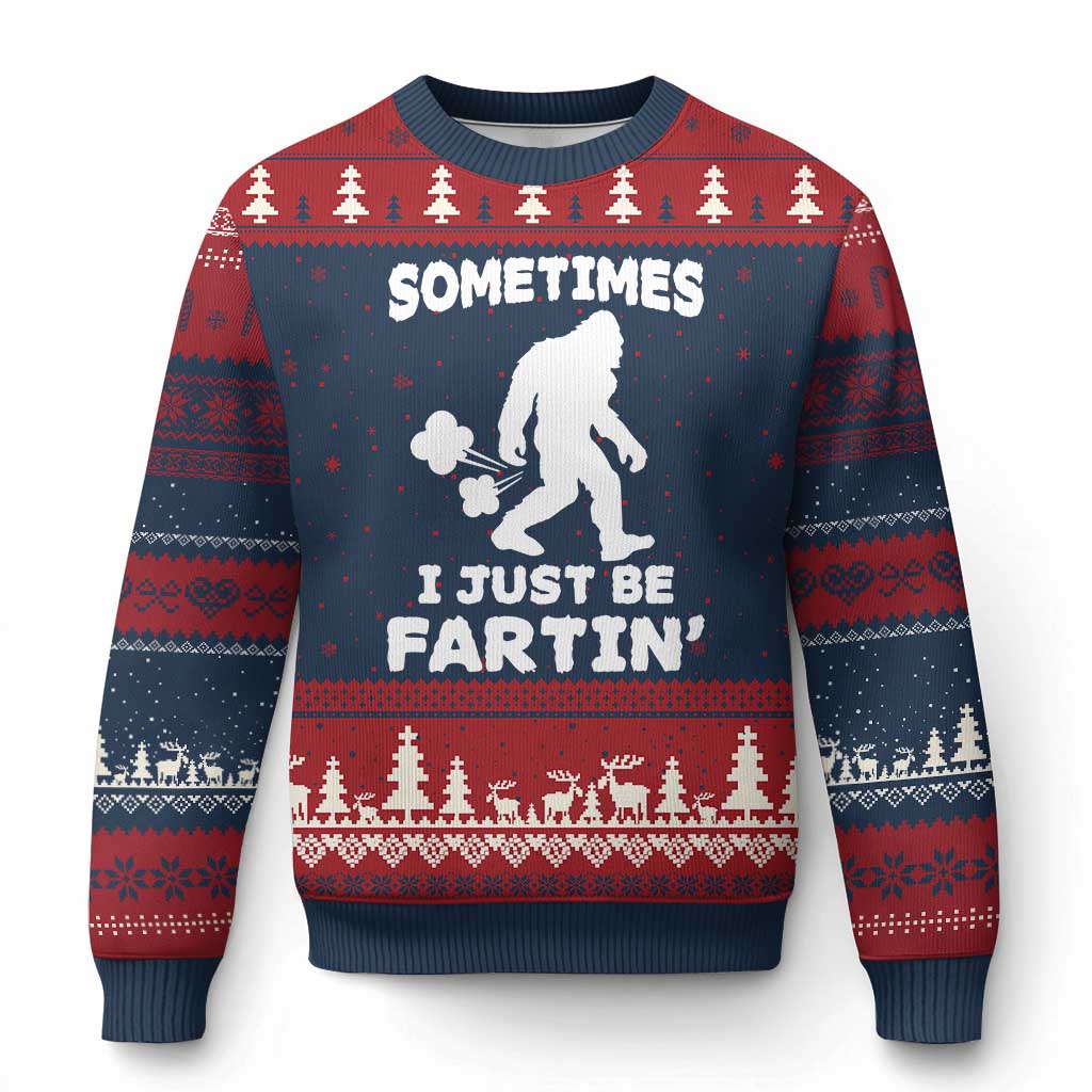 Bigfoot Bathroom Humor Ugly Christmas Sweater Sometimes I Just Be Fartin