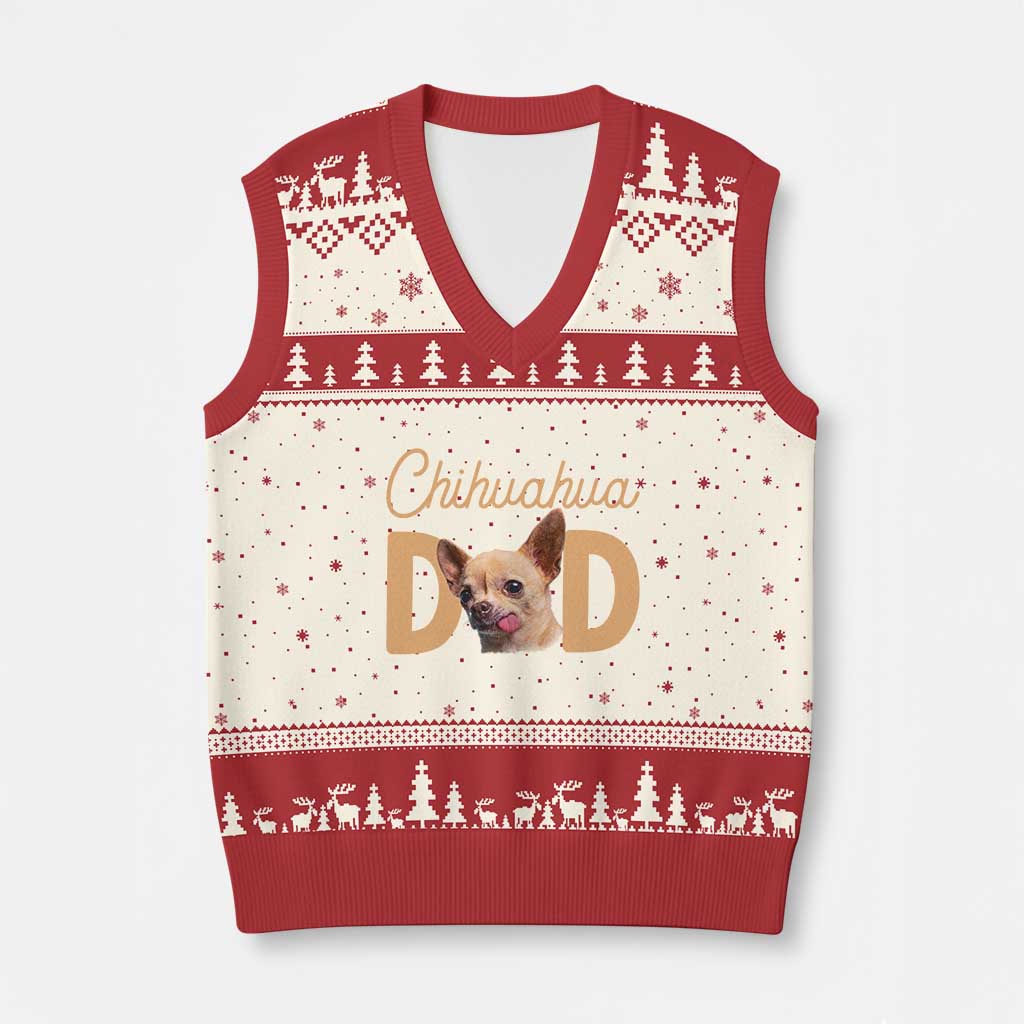 Proud Chihuahua Dad V-Neck Knit Sweater Vest Ankle Biter Dog Lover