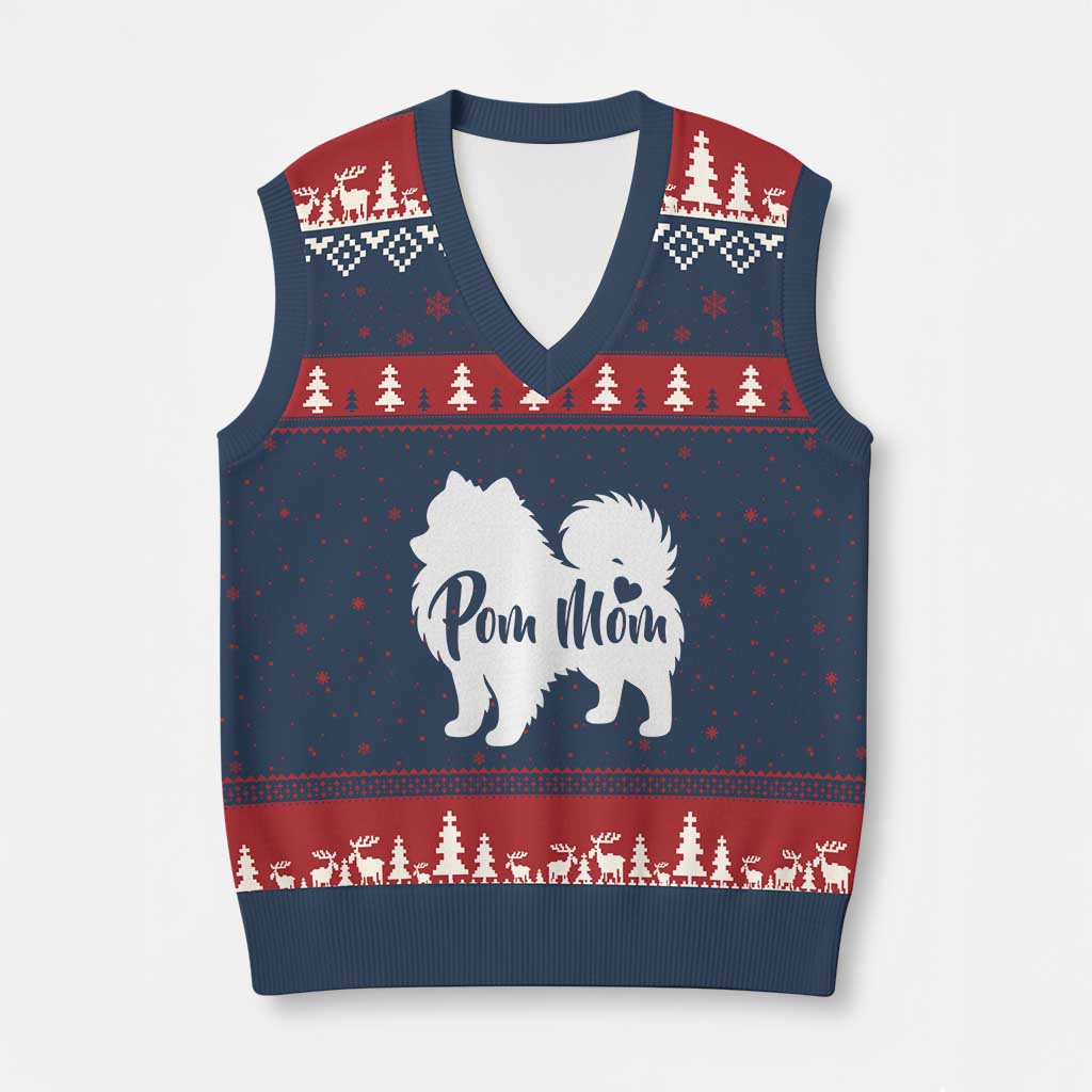 Proud Pom Mom V-Neck Knit Sweater Vest Pomeranian Dog Lover Gift